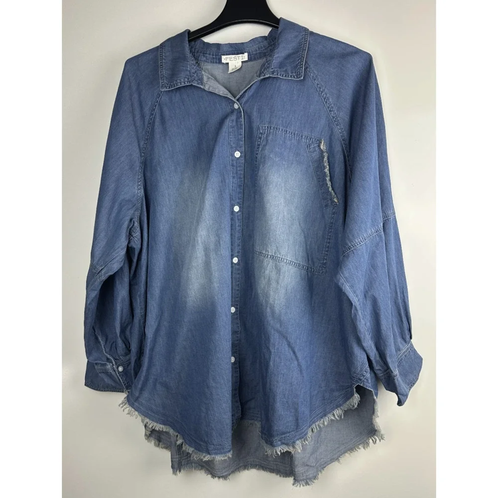 NWT Torrid Festi Denim Button-Up Shirt Blue Relaxed Tunic Top Plus Size 3 3X - Picture 2 of 12